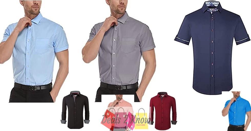 Amazon: Men Dress Shirts Short Sleeve Regular Fit Casual Button Down ...